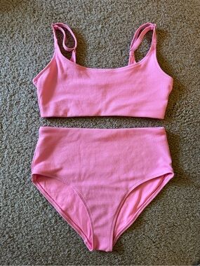 Old Navy: High-Waist Textured Bikini Set in Hot Pink